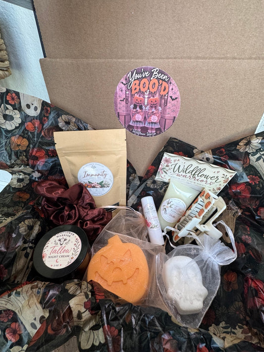 Wildflower Warrior Mama's Boo Basket in Halloween gift packaging