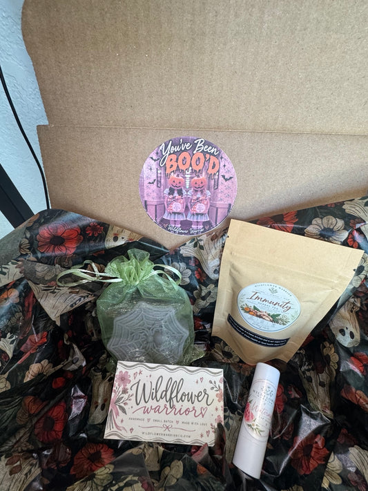 Wildflower Warrior Mini Boo gift box with Halloween soap, herbal tea and lip balm